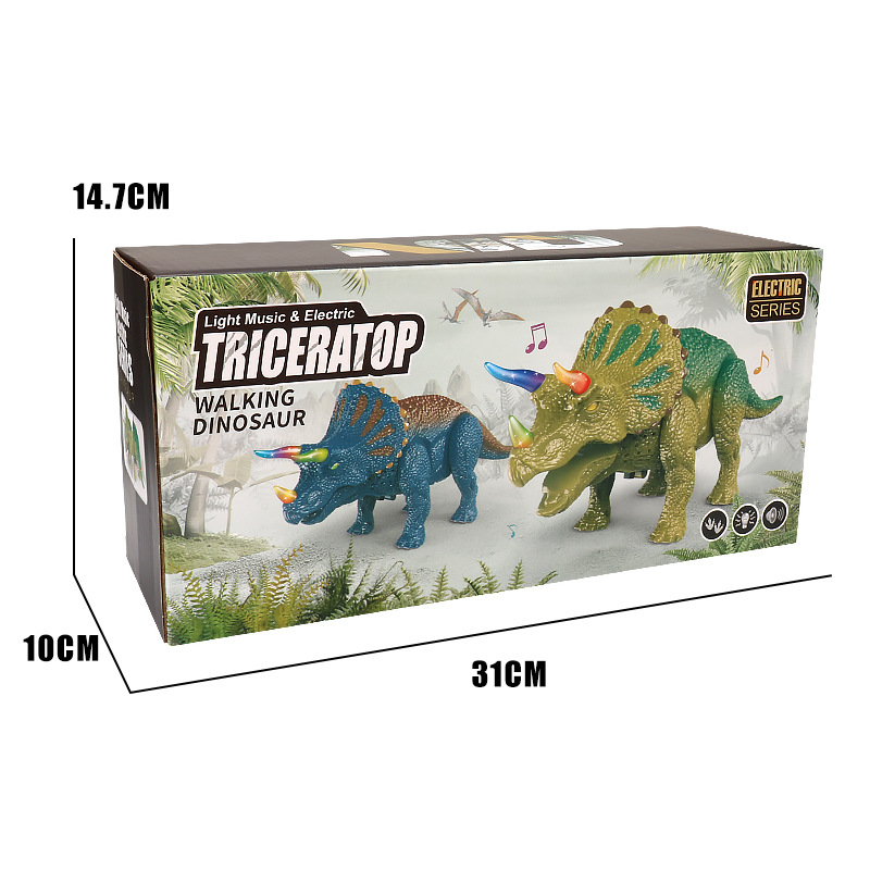 Simulación eléctrica transfronteriza de juguetes de dinosaurios luz de música caminando automáticamente triceratós niños puzzle al por mayor