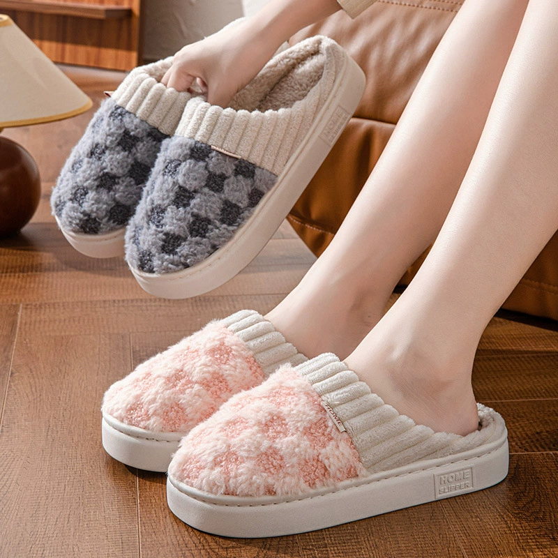 Мужчины и женщины пара крытый и открытый дома деревянный пол осень и зима вельвет Шерсть Теплый Хлопок тапочки сумка каблук плед шить