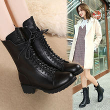 骑士靴马丁靴女英伦风学生韩版冬季平底新款靴子棉鞋女粗跟短靴