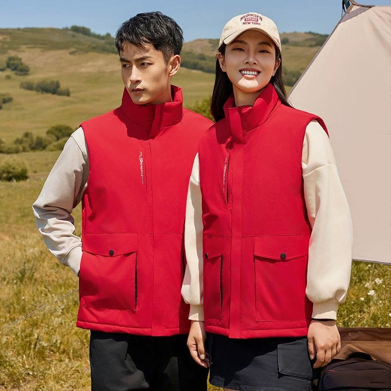 Новый Модный осенне-зимний толстый жилет на флисовой подкладке, жилет с принтом логотипа, воротник-стойка, теплый жилет, рабочая одежда с принтом