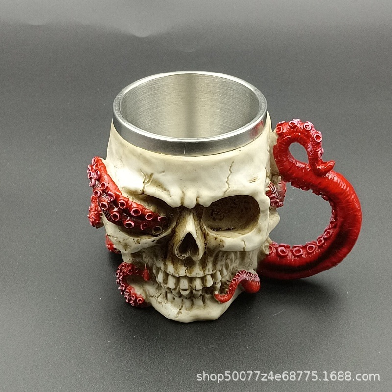 Taza de agua con forma de calavera de pulpo Regalo de Halloween Taza de vino divertida Taza de cerveza de acero inoxidable personalizada