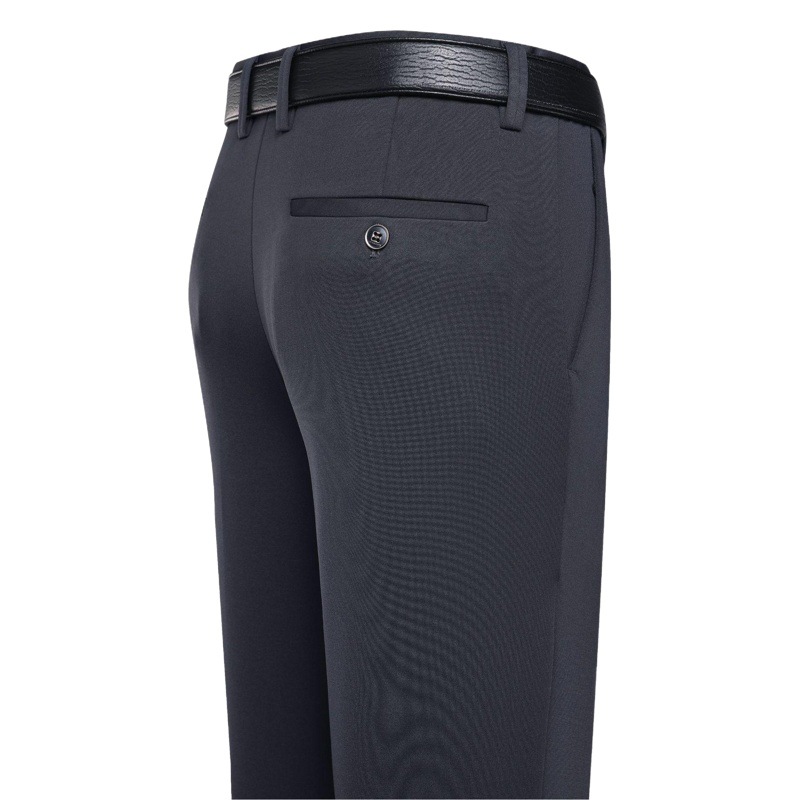 Spring and Autumn Thick High-Elastic Business Pants for Middle-Aged Men, Loose Straight High-Waisted Non-Iron Casual Dress Pants for Middle-Aged and Elderly Men