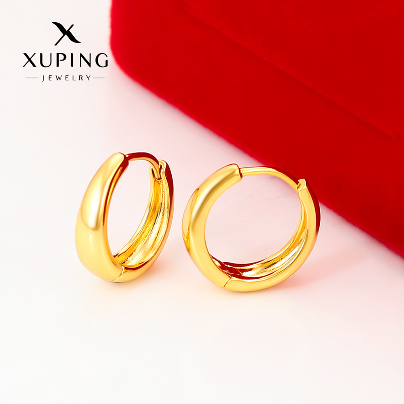 Xuping simple oro brillante geometría círculo de auriculares aleación de cobre chapado 24k estilo de moda auriculares al por mayor