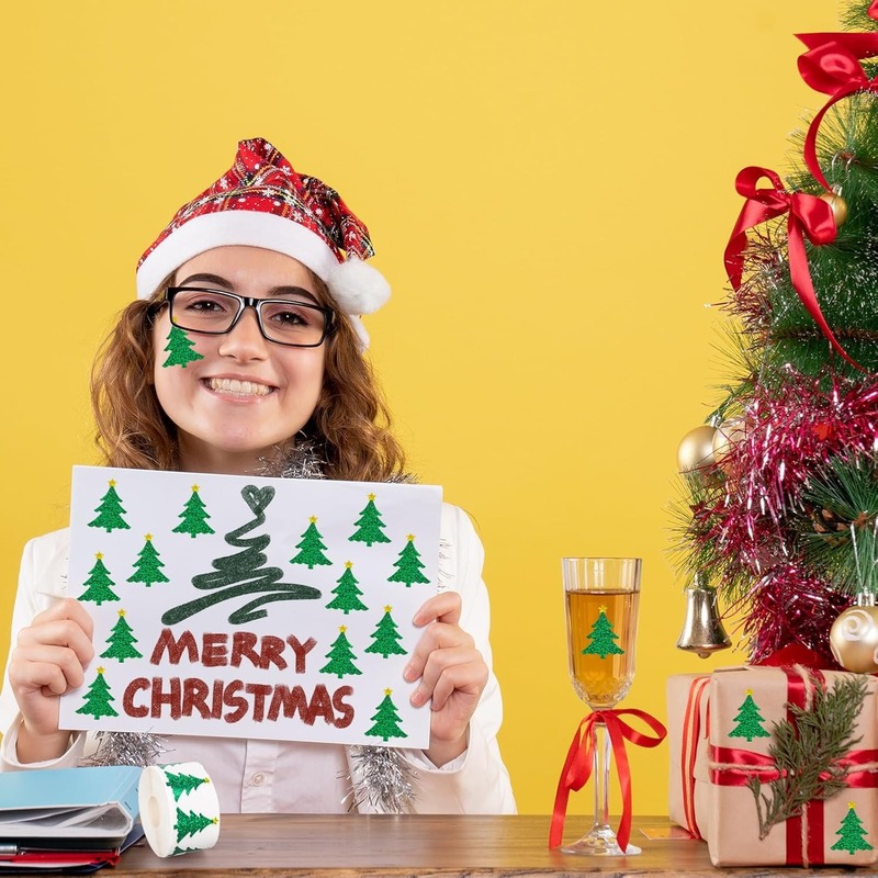 500 ステッカー/ロールクリスマスツリーレーザー防水包装ステッカーラベルクリスマス装飾子供のおもちゃのステッカー|undefined