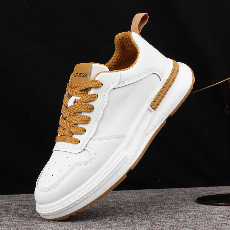 情侶款真皮休閒鞋男單層皮面運動鞋男滑板鞋百搭厚底鞋學生男士鞋