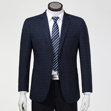 品牌新款中老年西装男单西爸爸装外套商务加大码格子男士休闲西服