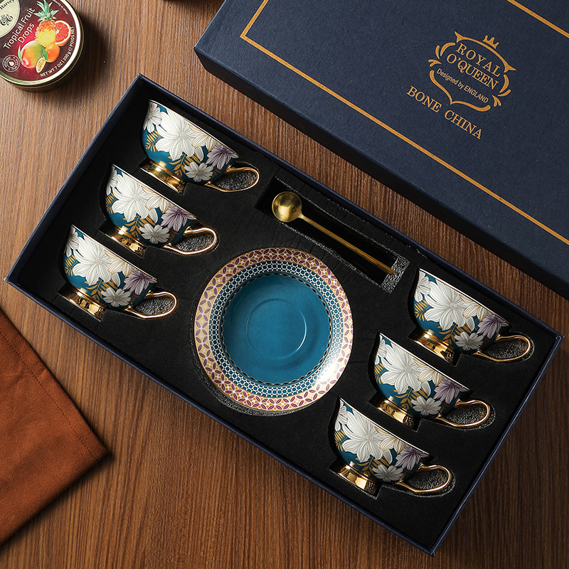 Conjunto de tazas y platos de café de porcelana de hueso, tazas de té de la tarde, caja de regalo de cumpleaños, regalo de boda.