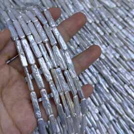 【梦间珠宝】5×21mm皱面小银条天然淡水珍珠长方条手工diy饰品