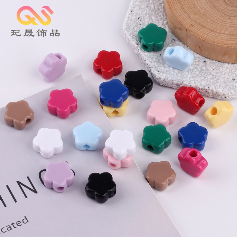 Macaron Candy Color Big Hole Five-petal Flower Beads DIY Straight Hole Flower Mobile Phone Chain Bracelet Necklace Accessories