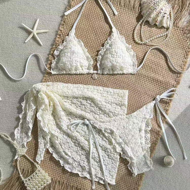 2026 European and American Cross-Border New Sexy Bikini Mesh Three-Piece Set Bikini with Ties Amazon Hot-Selling Swimsuit
