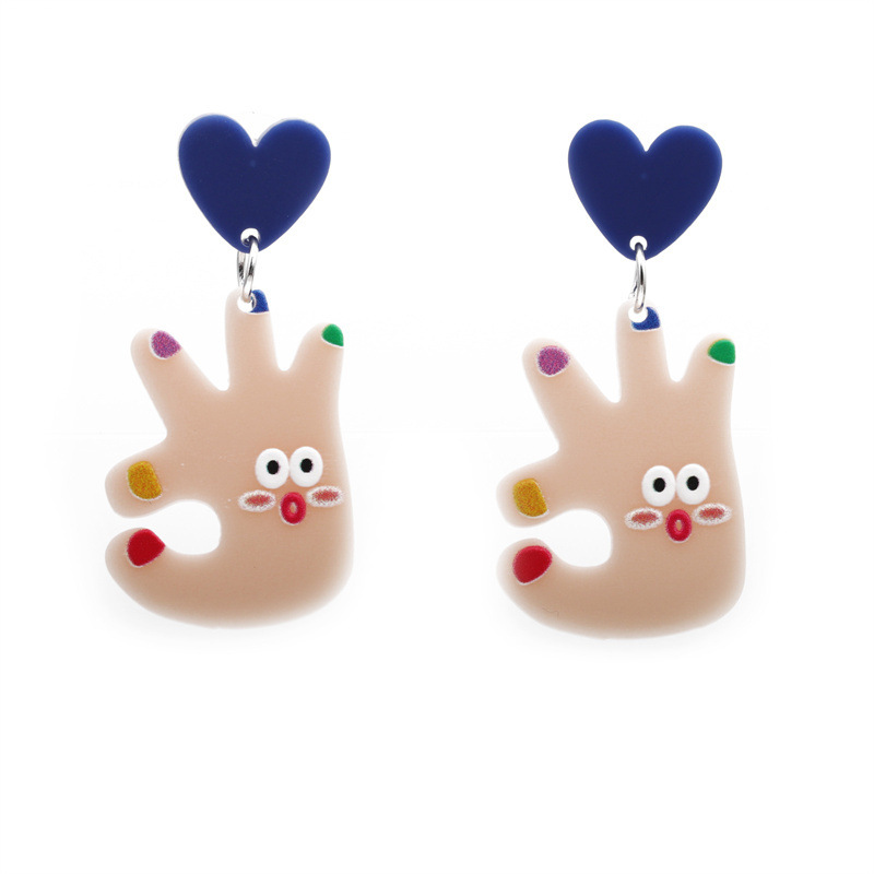 Pendientes de amor de acrílico de verano pendientes femeninos flor tridimensional transfronteriza europea y americana OK gesto pendientes joyería femenina