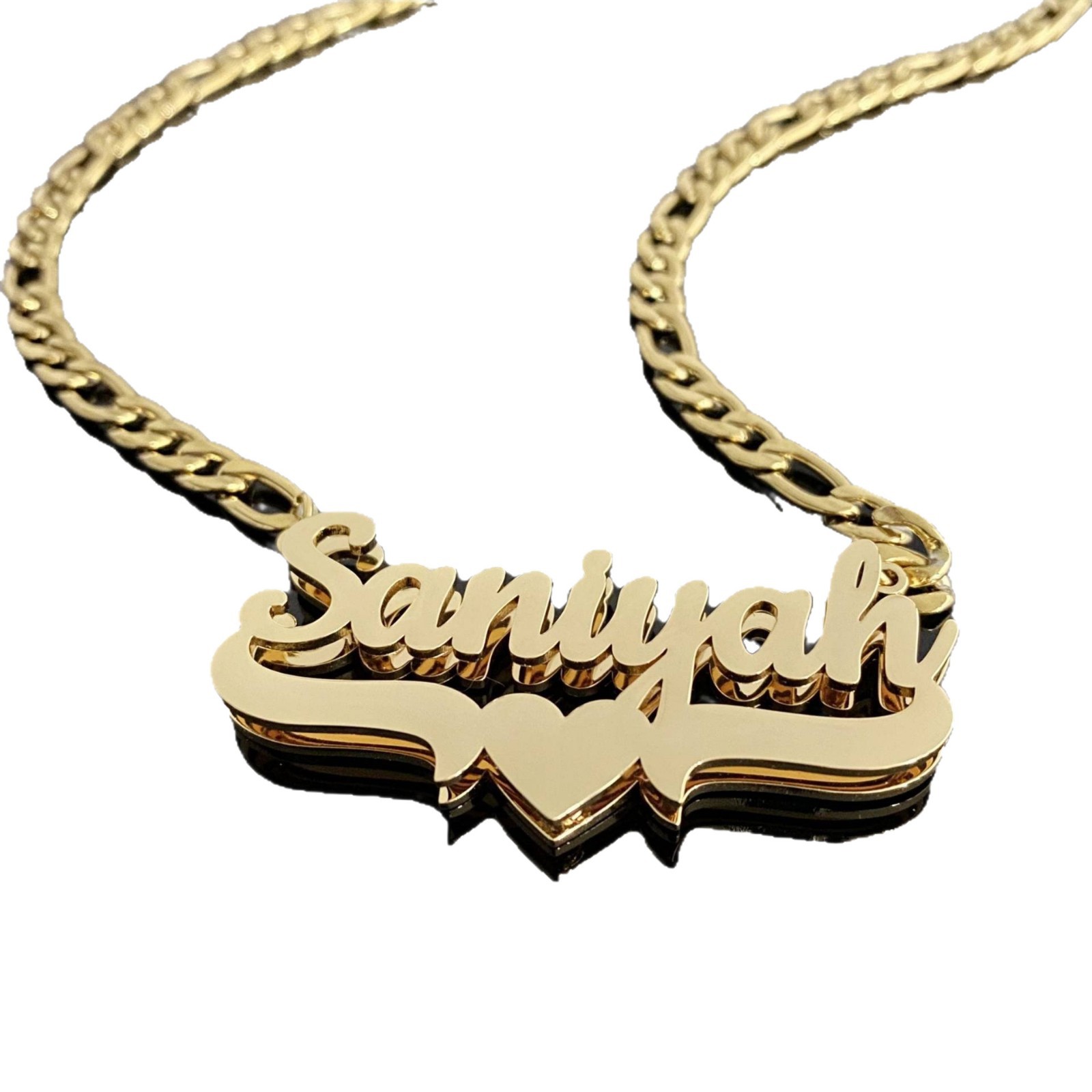 Personalised Double Layer Nameplate Necklace Heart Gold And Silver_voghion.com