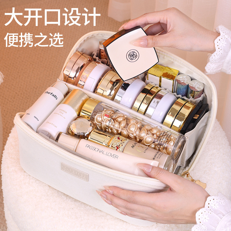 Nuevo paquete de mecha transfronteriza, bolsas de maquillaje de gran apertura, bolsas de lavado portátiles de viaje, particiones multifuncionales