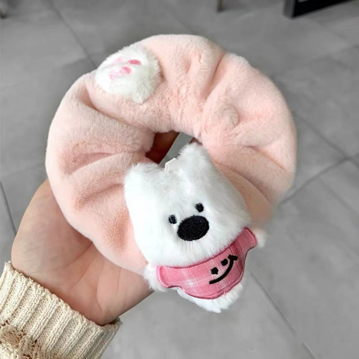 곰 핑크 머리끈