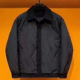 男士新款夹克棉袄秋冬季潮流拼接百搭翻领两件夹棉外套加厚保暖