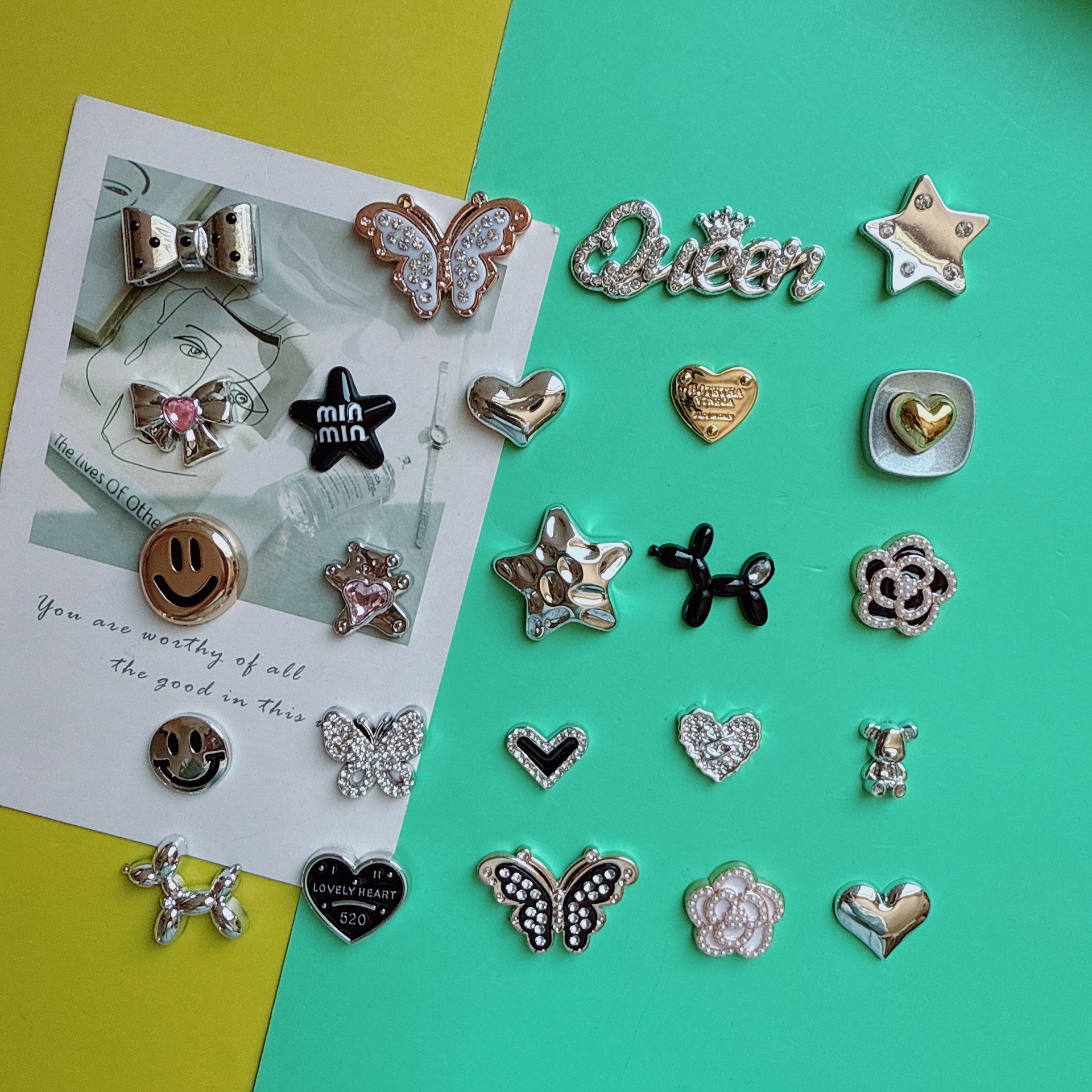 小香风银色电镀爱心蝴蝶结饰品配件发夹包包鞋玩具手机壳手工材料