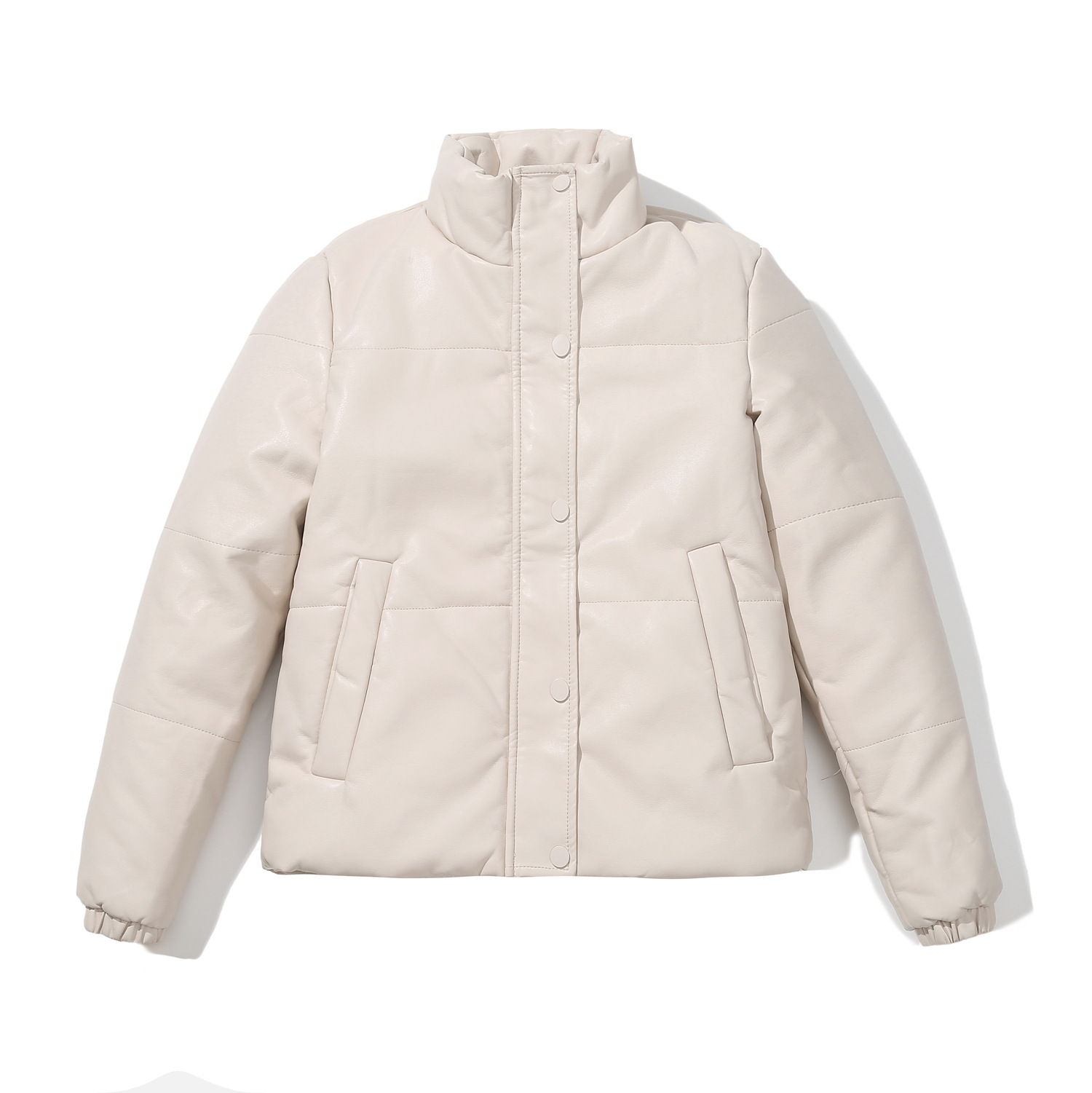 Chaqueta Corta Acolchada de Piel Sintética, PU, Cálido, con Cremallera y Cuello Alto, para Otoño e Invierno image 9