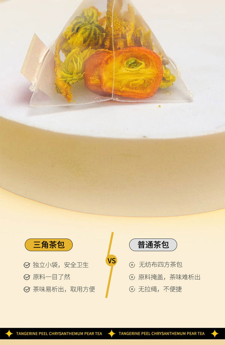 Chenpi Kumquat Pear Chrysanthemum Tea Bags Herbal Fruit Blend Individually Wrapped 5g x 50 in use