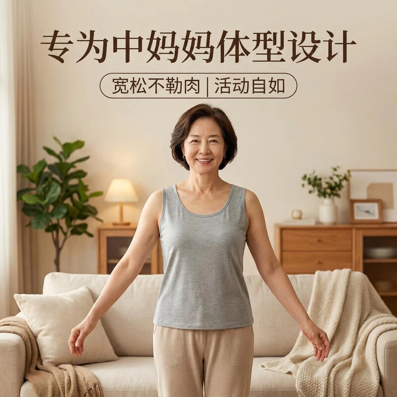 Mom's Summer Breathable Wide-Shoulder Vest for Women, Pure Cotton Seamless Camisole, Thin and Comfortable Undershirt, Anti-Bump Design