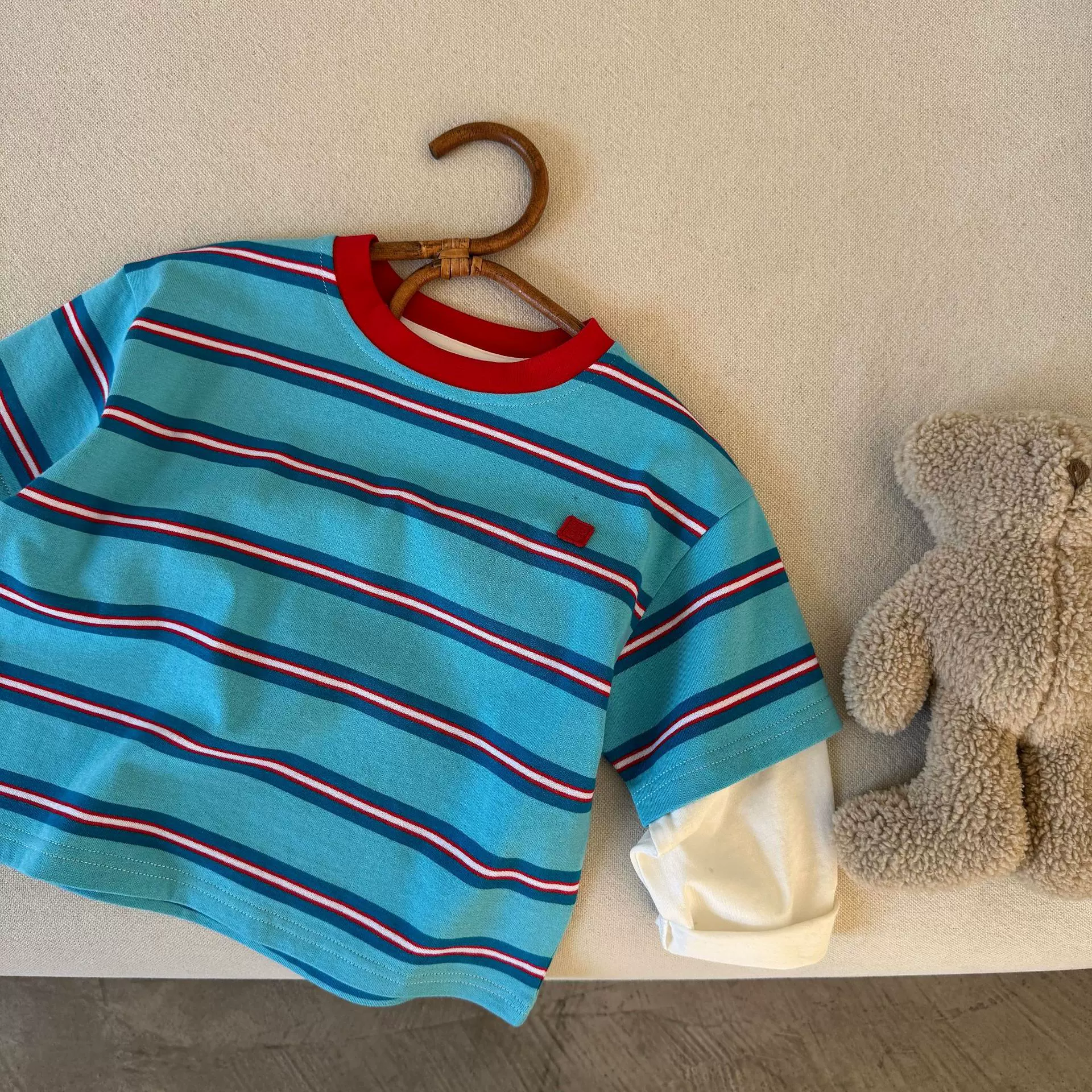 童T恤2025秋季新品童装条纹撞色刺绣洋气儿童上衣时尚宝宝长袖T