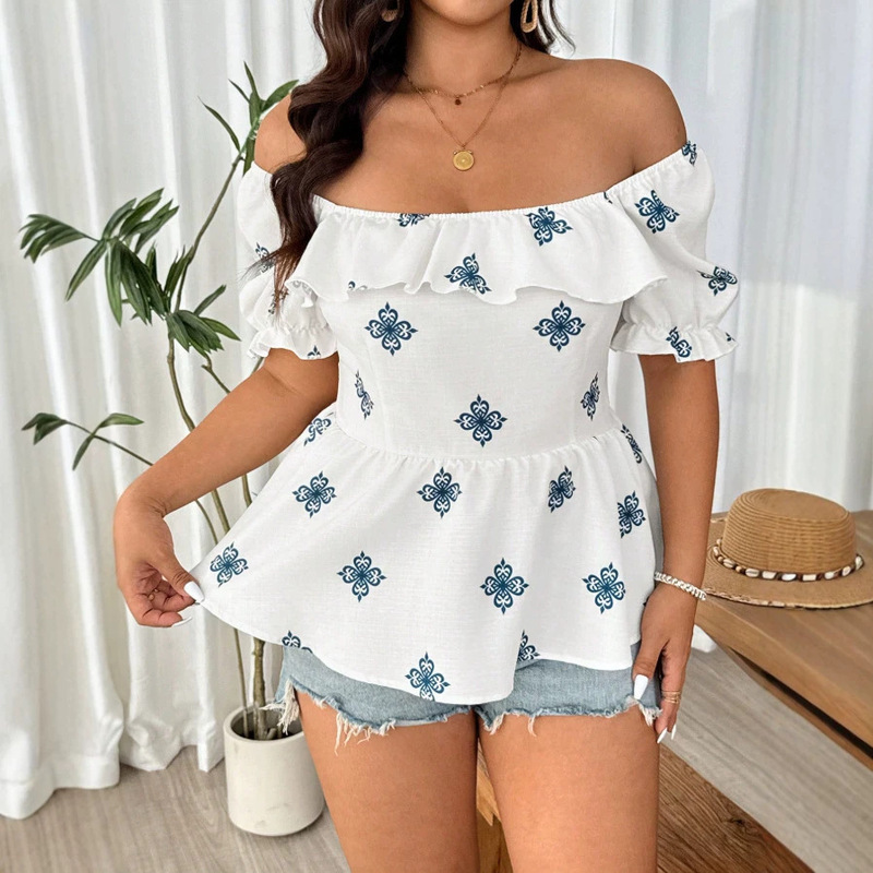 Plus-Size Printed T-Shirt with Puff Sleeves, Women's Summer New Design, Niche Sweet French-Style Short-Sleeve Top for Women