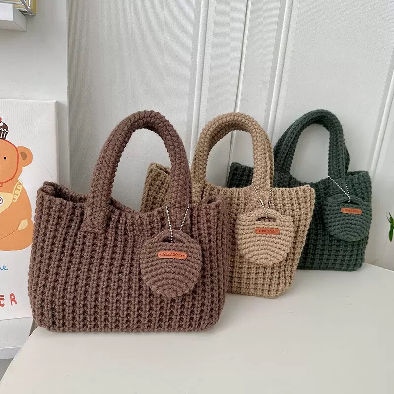 Underarm Bag for Women, New Korean Retro Handmade Cotton Woven Bag, Casual Handbag, Straw Shoulder Bag, Mobile Phone Bag