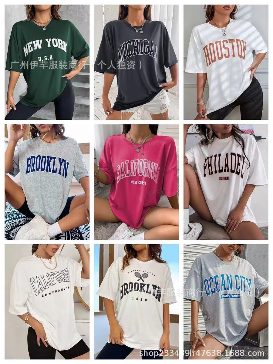 Women's T-shirt top available跨境女士印花T恤上衣新款现货批发