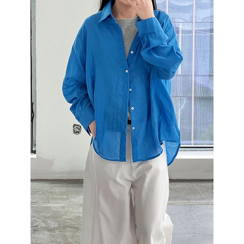 Ns Natural Texture Lazy Loose Shirt Women's Summer New Casual Polo Collar Long-Sleeved Jacket 3583