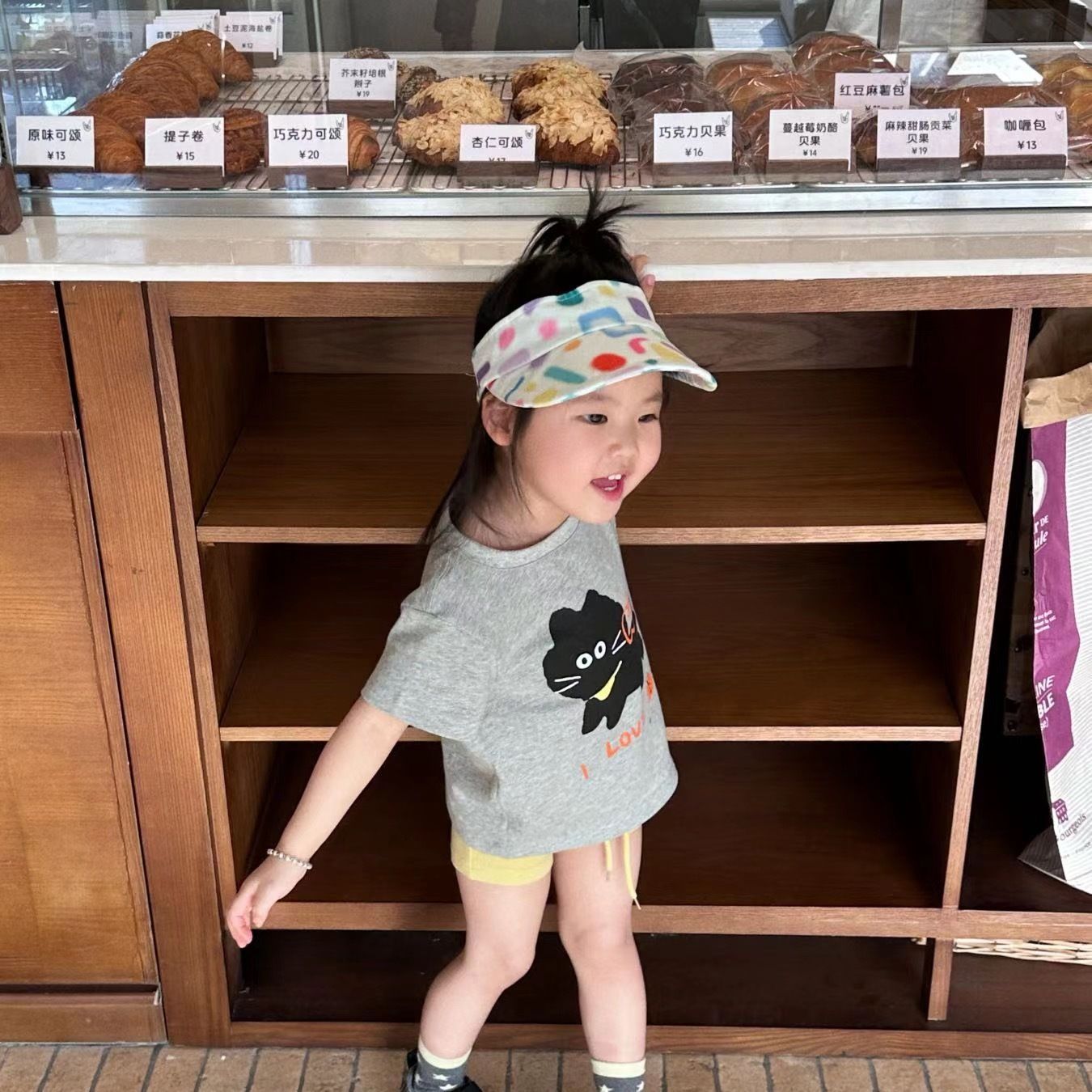 Children's Summer Korean Version Cartoon Pattern Cotton Short-Sleeved Loose Girls' Fashionable Shirts Fashionable and Versatile Tops for Small and Medium-Sized Children