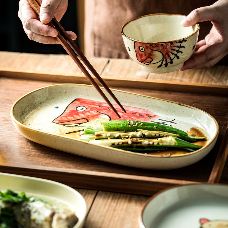 蒸鱼专用盘子椭圆形鱼盘家用2025新款碟子菜盘深盘釉下彩陶瓷蒸盘