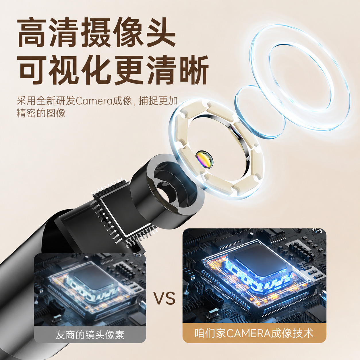 5.5mm三合一手机内窥镜高清摄像头汽车维修管道检测工业检修探头