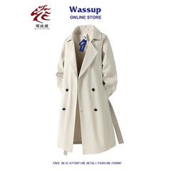 WASSUP联名款美式复古中长款风衣男款春秋潮流宽松休闲过膝大衣男
