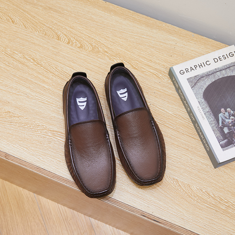 New single-layer leather bean shoes comfortable breathable flat men's leather shoes_voghion.com