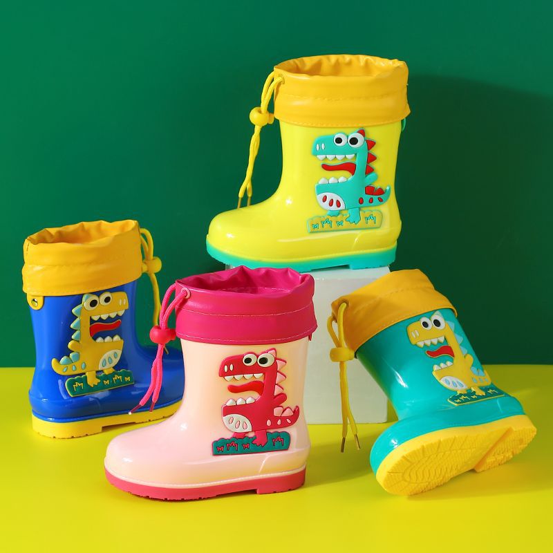 Wholesale Children's Rain Boots Cartoon Boys and Girls Children's Cartoon Water Shoes Small Children, Middle and Large Children Plus Velvet to Keep Warm