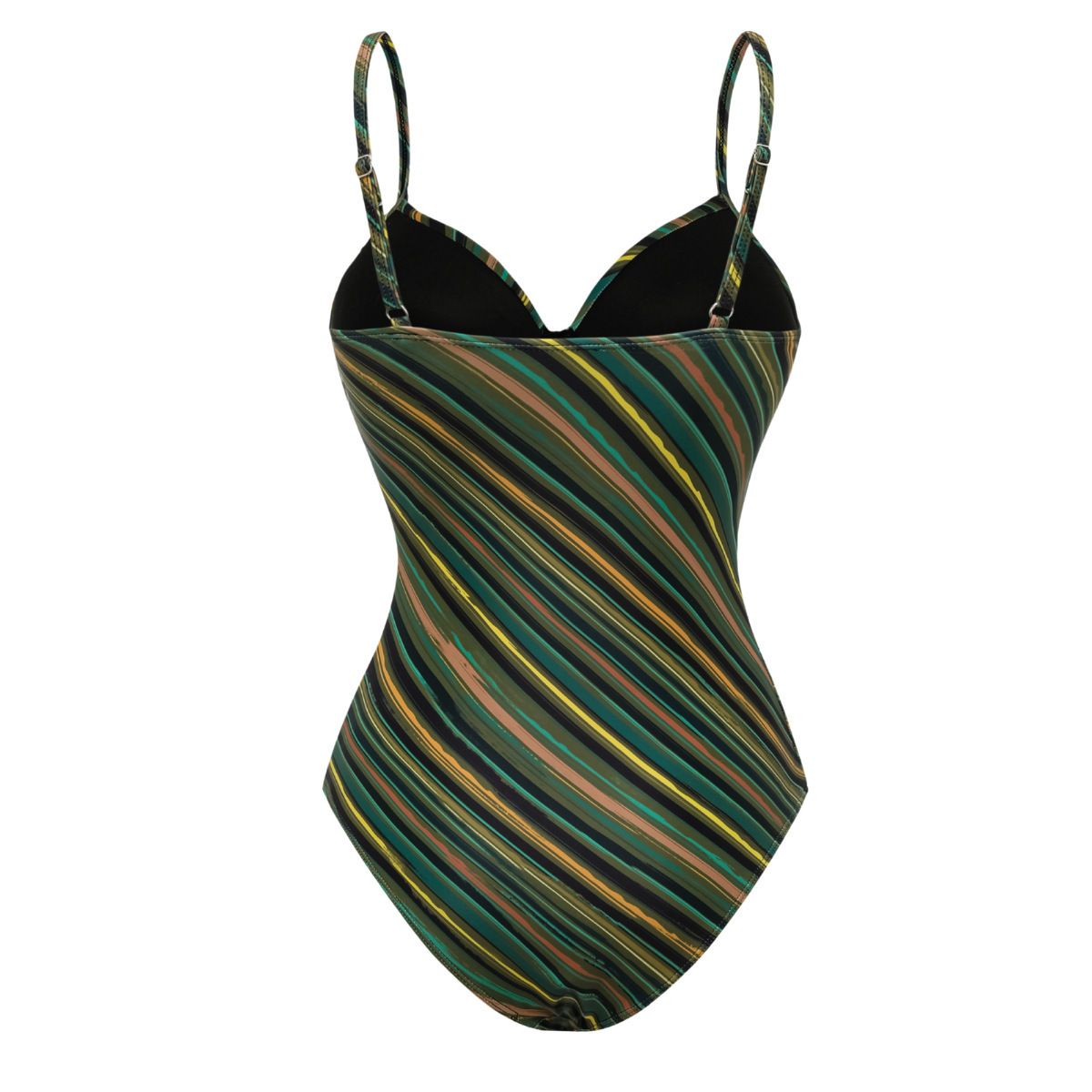 Women's One-piece Swimsuit With Sequin Color Blocking And Stripes_voghion.com