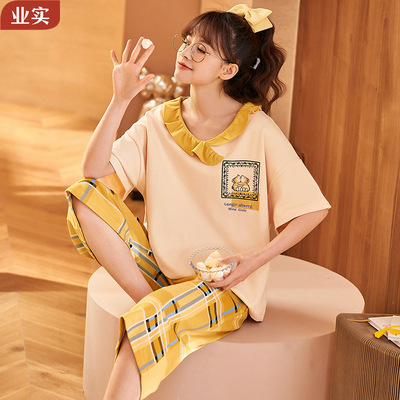 Industry practice 2022 summer New products Short sleeved Cropped Trousers pajamas Korean Edition Cartoon lovely dormitory Home Furnishings Exorcism