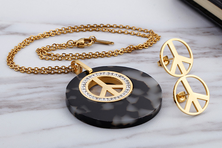 Fashion Water Droplets Heart Shape Titanium Steel Inlay Rhinestones Earrings Necklace 1 Set