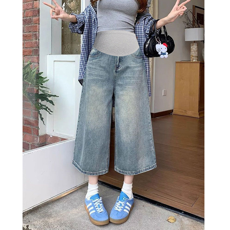 Maternity Denim Shorts for Women, Summer Thin Style, 2025 New Casual Large Size, Loose Fit, Slimming Wide-Leg Pants