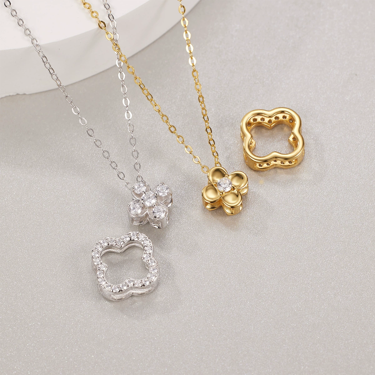 Серебряный клевер города Lucky, двустороннее ожерелье, подвижный подвес, образец серебра 925, стиль лёгкой роскоши, двойная носка