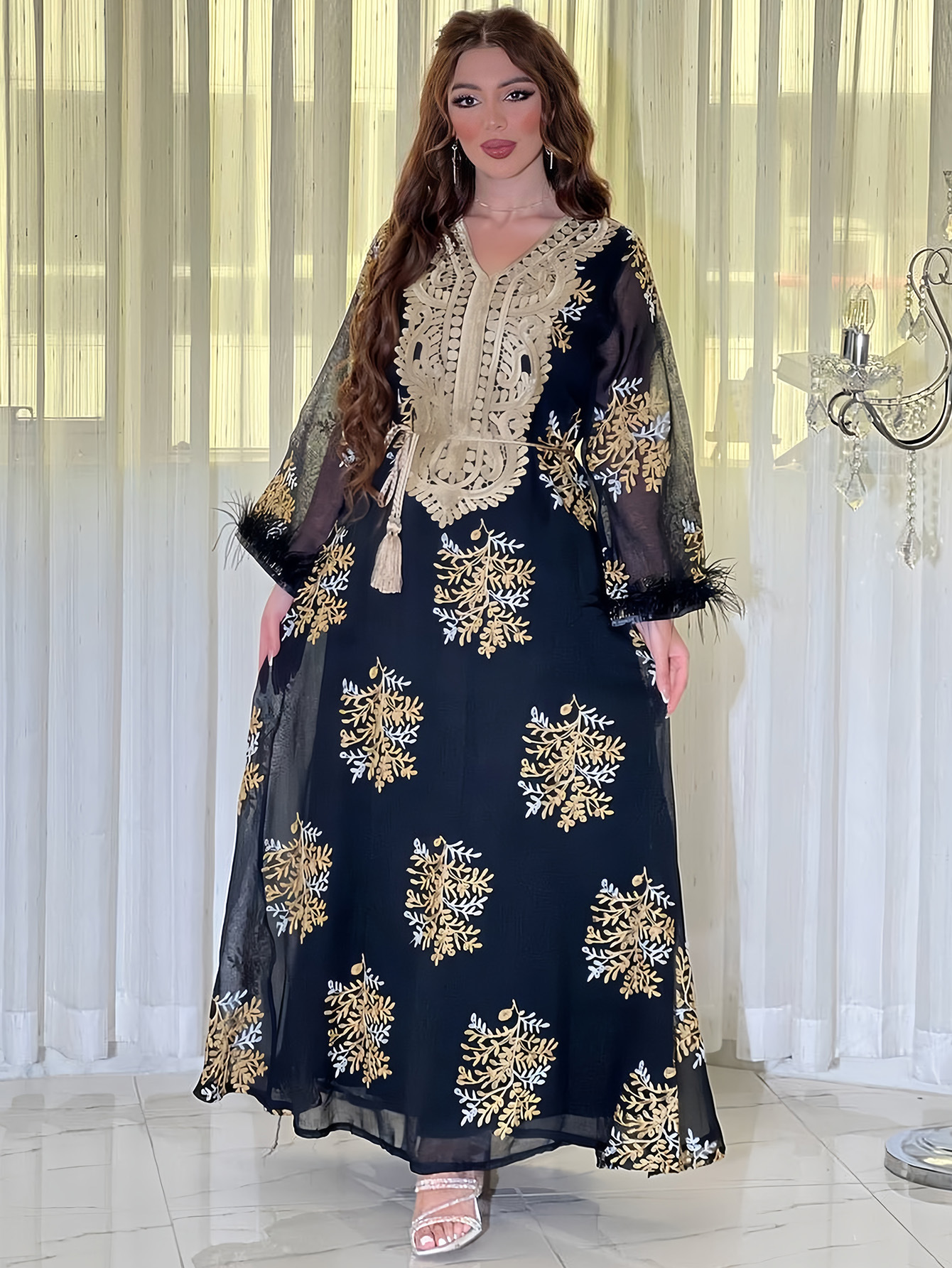 Damenbekleidung Bestickte muslimische Roben Arabische Kleidung Kleider_voghion.com