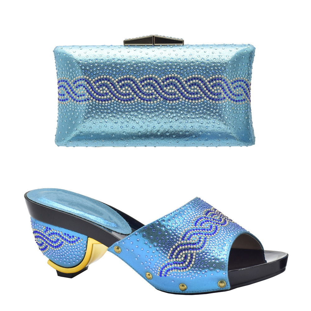 New solid color hot diamond round head high heels wedding shoes rhinestones elegant with clutch bag set_voghion.com