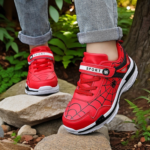 Boys' Spider-Man Shoes Autumn Leather-Face Wear-Resistant Lightweight Sneakers for Kids and Babies—Fashionable Running Shoes