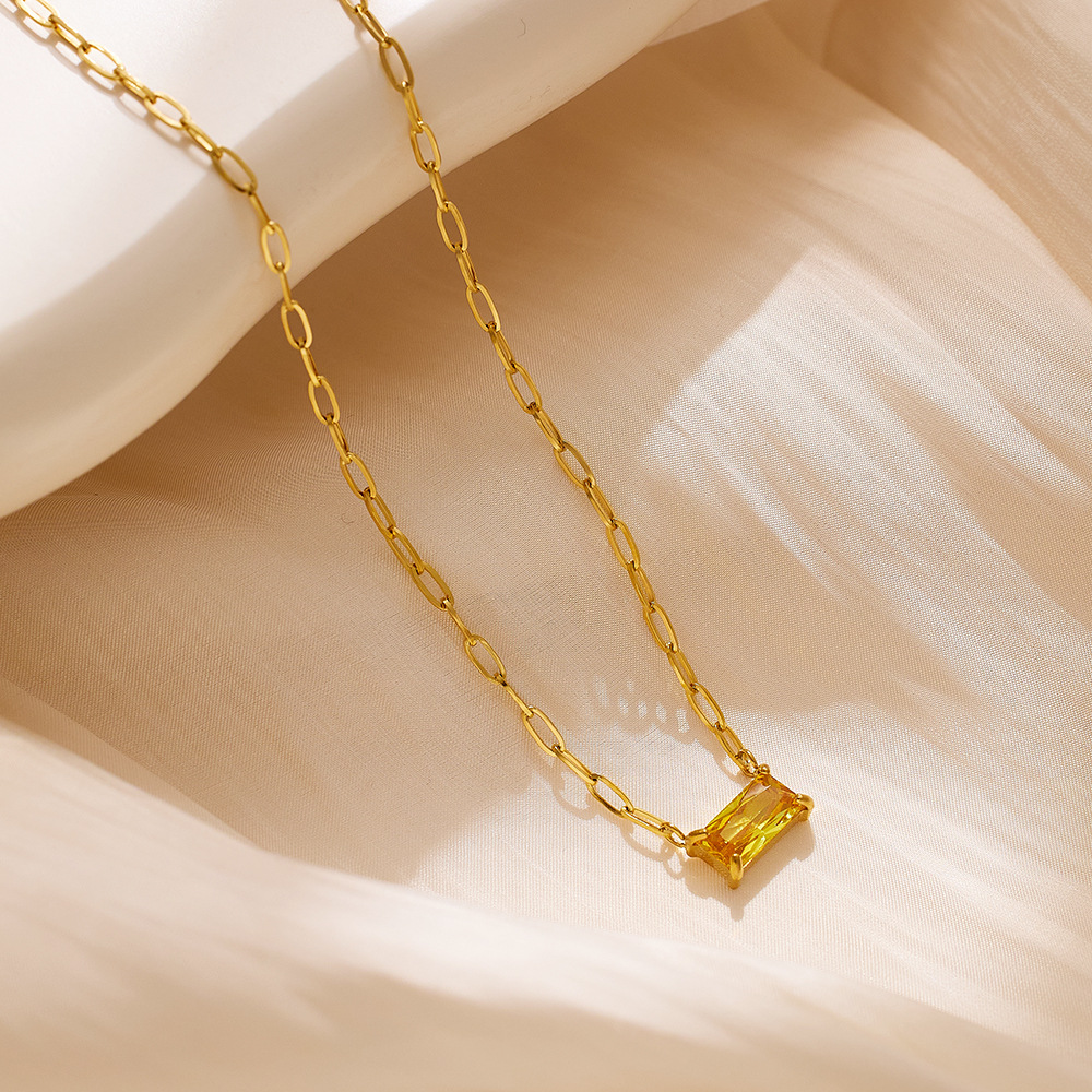 12g Weight Real Gold Plated Plating Material Zircon Inlay Material Necklace Classification 1 Piece Quantity Daily, Street Occasion 304 Stainless Steel Material Rectangle Pattern Women's Gender IG Style, Simple Style Style Waterproof Non Tarnish, Inlay Craft Real Gold Plated Rectangle 304 Stainless Steel IG Style Simple Style Waterproof Non Tarnish Necklace 13