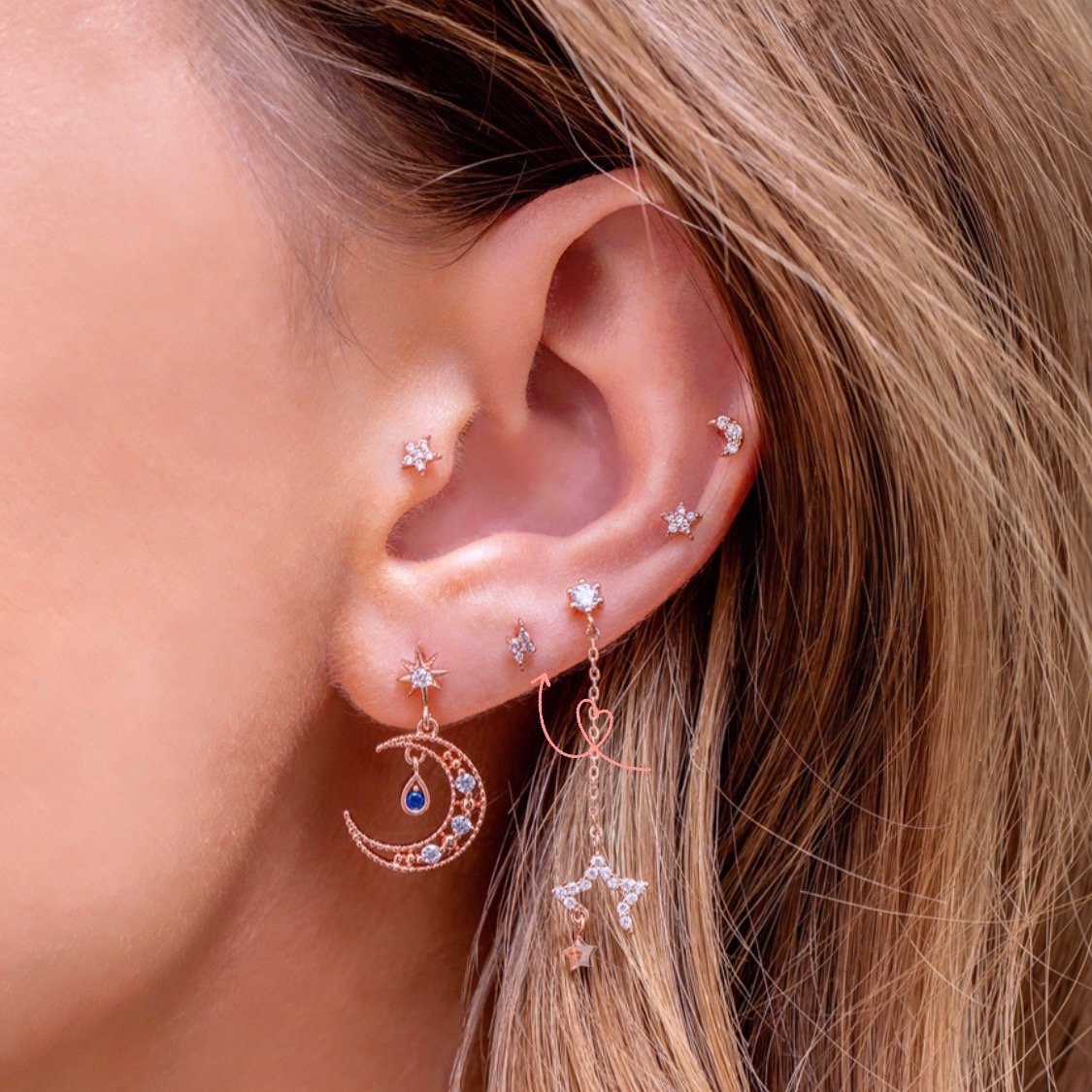 moon sapphire ear bone studs teardrop temperament earrings