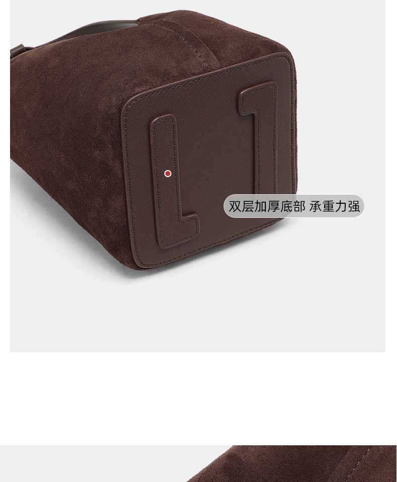 Túi bucket nữ rút dây phong cách retro chất liệu da mờ — nâu chi tiết 23