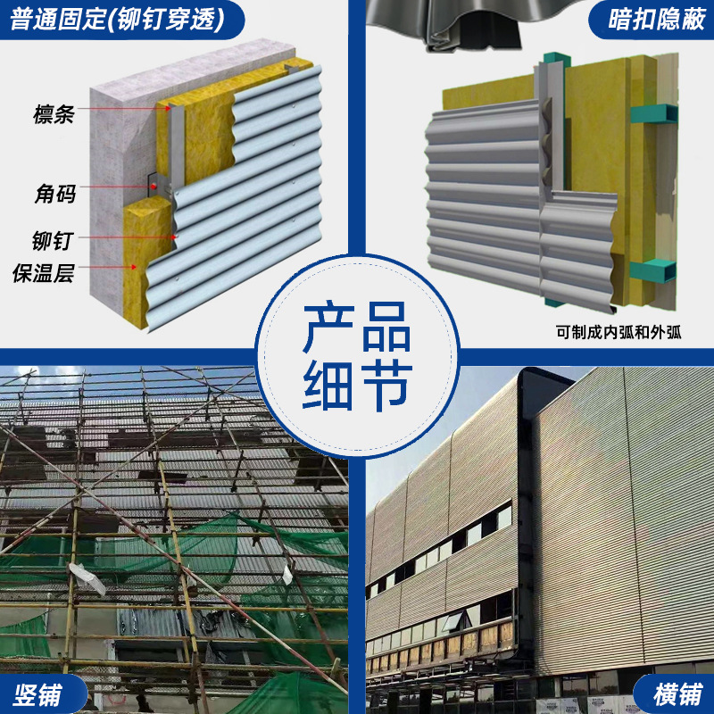 0.8mm厚铝镁锰合金圆波波纹板 新型厂房金属墙面大波浪板进出口