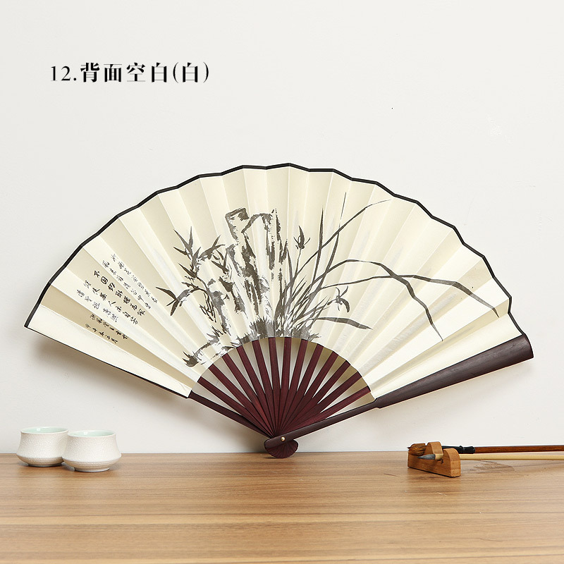 Bambú-como Rosewood Hanfu ventilador antiguo estilo plegable ventilador de seda estilo chino ventilador 10-pulgadas Xuan papel plegable ventilador publicidad ventilador venta al por mayor