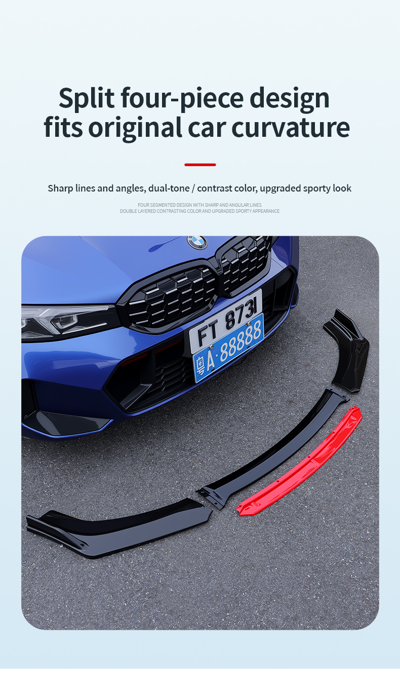 Factory direct sales universal car front spoiler, four-section thickened front corner protector, universal front lip small body kit, protective panel modification