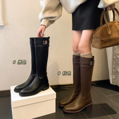 2025欧美秋冬新款圆头复古百搭骑士靴时装靴