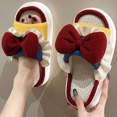 拖鞋女外穿在逃公主鞋子單拖鞋春秋薄款靜音宿舍防滑亞麻四季拖